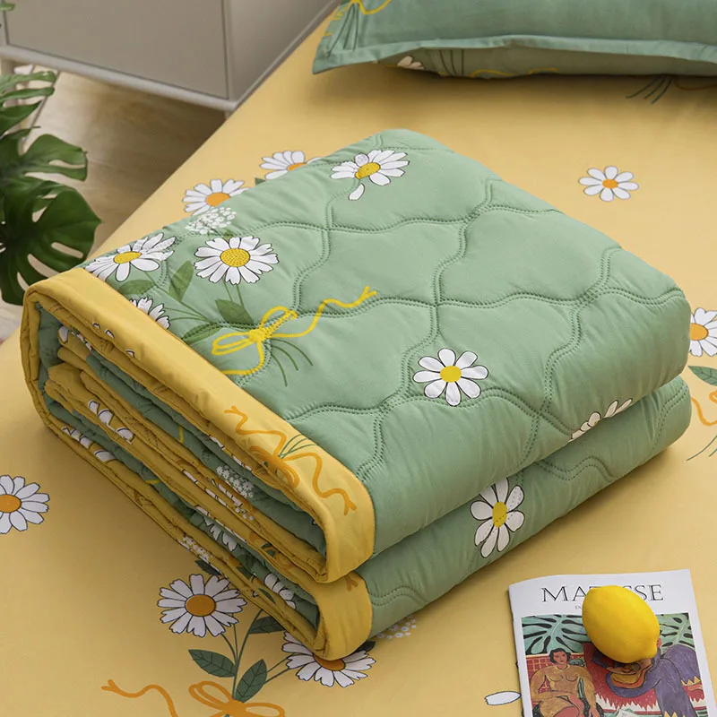 Washed Cotton Air Conditioner Quilt Soft Daisy Printed Quilting Summer Mechanical Wash Soft Comforter Single Double Blanket Quil