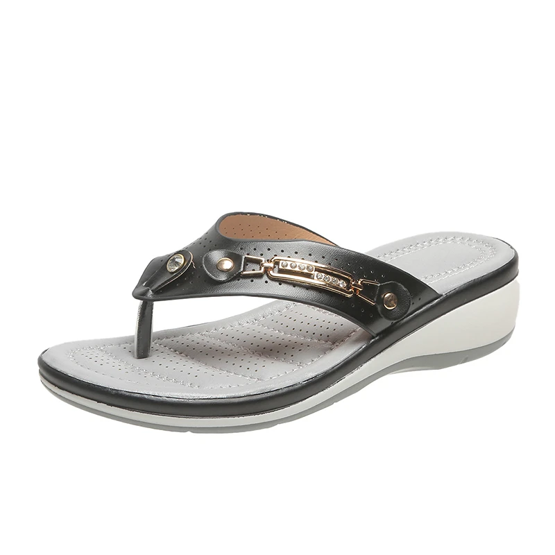 

Summer Women's Slippers Fashion Light Casual Metal Button Wedge Flip Flops Slides Socofy Platform Beach Sandals Plus Size 35-43