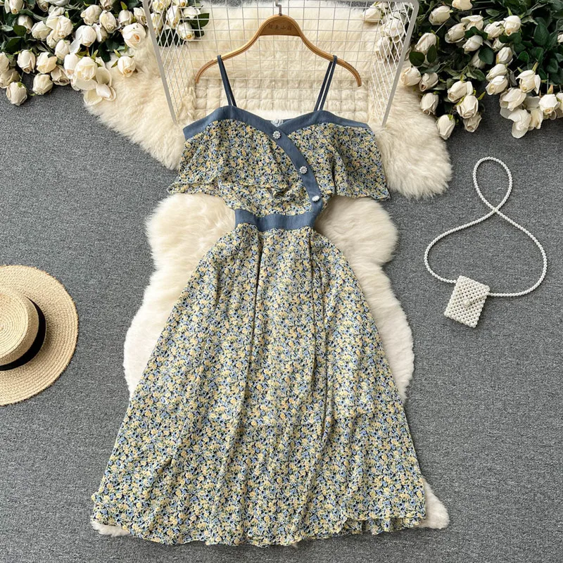 

Женское летнее платье с цветочным принтом, ТРАПЕЦИЕВИДНОЕ ПЛАТЬЕ на бретелях, 2022