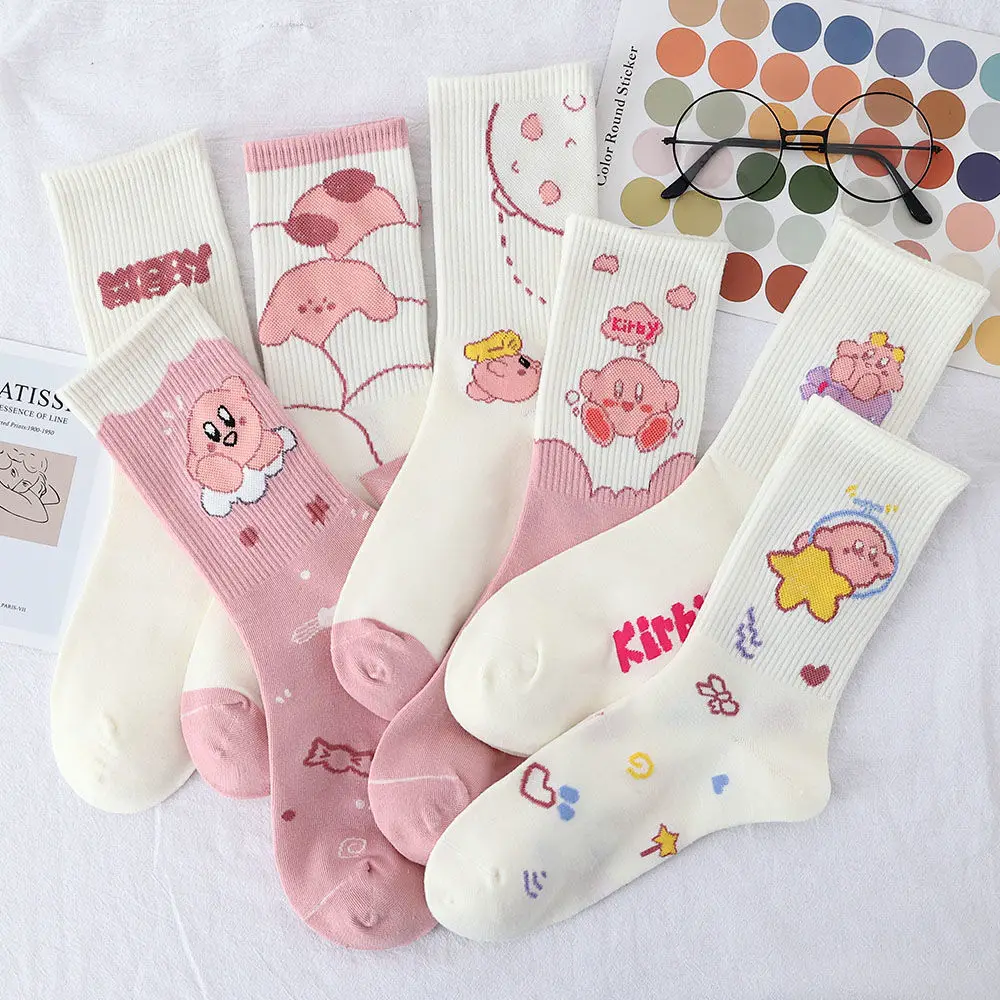 

Kawaii Women's Pink Long Socks Cute Kirby Maiden Style Fashion Popular Cartoon Anime 4 Double Promotional Price Cute Long Socks
