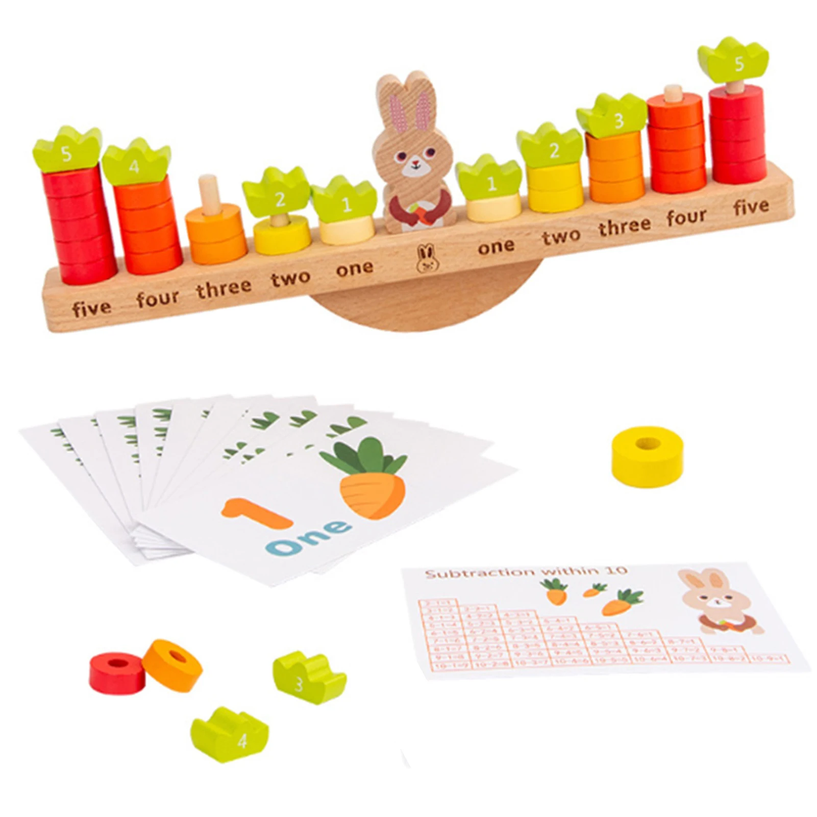 

Montessori Toys For Learning & Balance Training Kids Stacking Toy Counting Shape Stacker Bunny Balance Board Wooden Educational