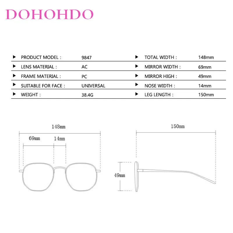 DOHOHDO новые квадратные ретро мужские и женские очки с одинаковыми солнцезащитными