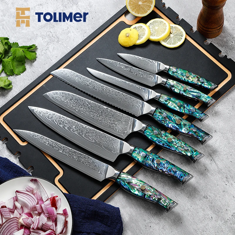 

Kitchen Knives All Kinds Of Chef Sashimi Cleaver Santoku Bread Boning Utility Paring Damascus Knife Abalone Shell & Resin Handle