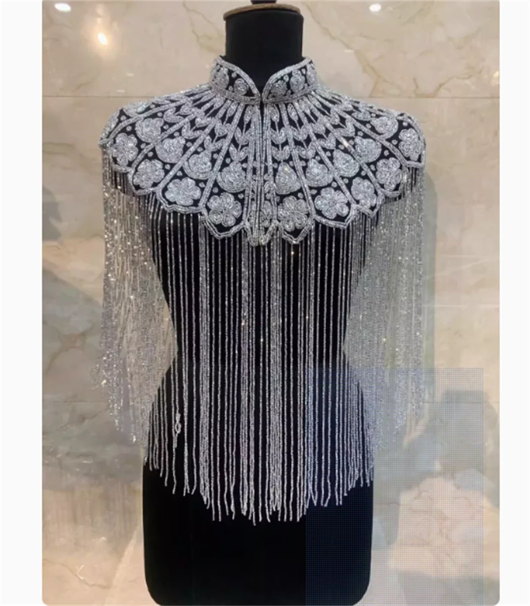 Индийская шаль из бисера для ногтей длинная кисточка Cheongsam облако плечо ручная