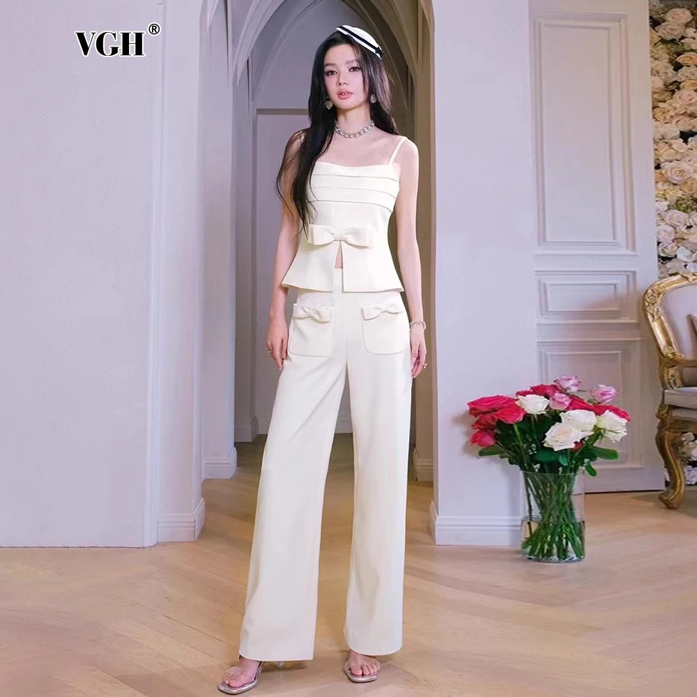 Женский комплект из топа и брюк VGH элегантный однотонный двух предметов топ без