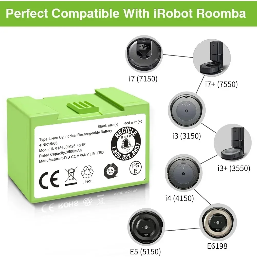 Сменный литий-ионный аккумулятор 4000 мАч для i7, ASUNCELL 14.4V для iRobot Roomba серий e и i, моделей i7  i7+ i4i4+ i3i3+ e5 e6 i7158. (art.: 3920dc9b07b75) - 3920dc9b07b75