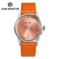 san martin men watch luxury quartz watch 38mm sunray salmon dial ronda 7156004 movement vintage simple luxury watch men clock