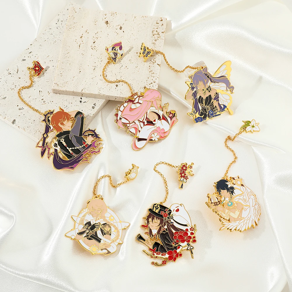 

Game Genshin Impact Brooch Cartoon Figure Tartaglia Hu Tao Badge Enamel Tassel Pendant Brooch Creative Jewelry Accessories Gifts
