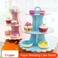 3 layer paper bronzing cake stand birthday party wedding cake decoration diy paper craft dessert display stand cake tools