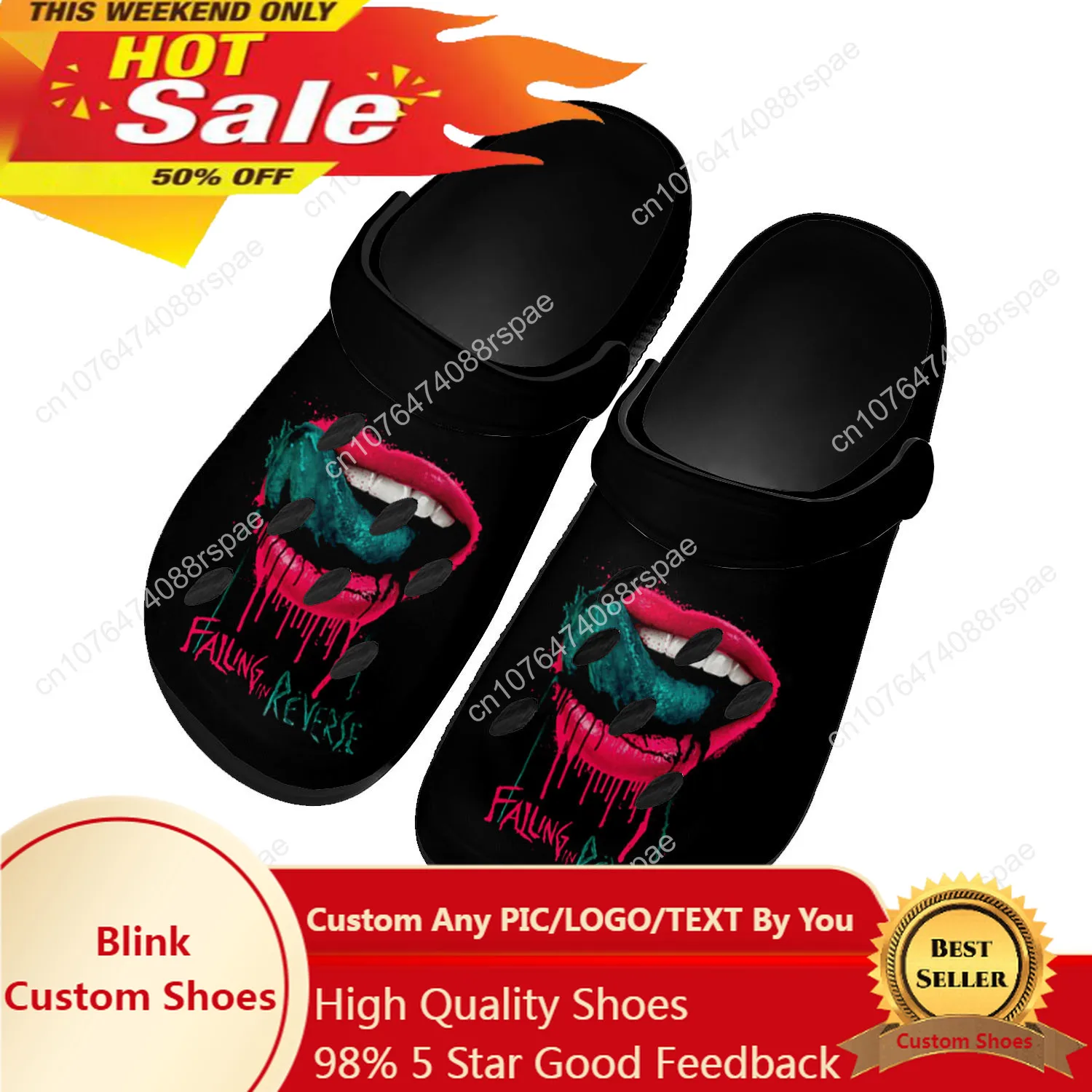 

Falling In Reverse Punk Rock Band Home Clogs Custom Water Shoes Mens Womens Teenager Shoes Clog Breathable Beach Hole Slippers