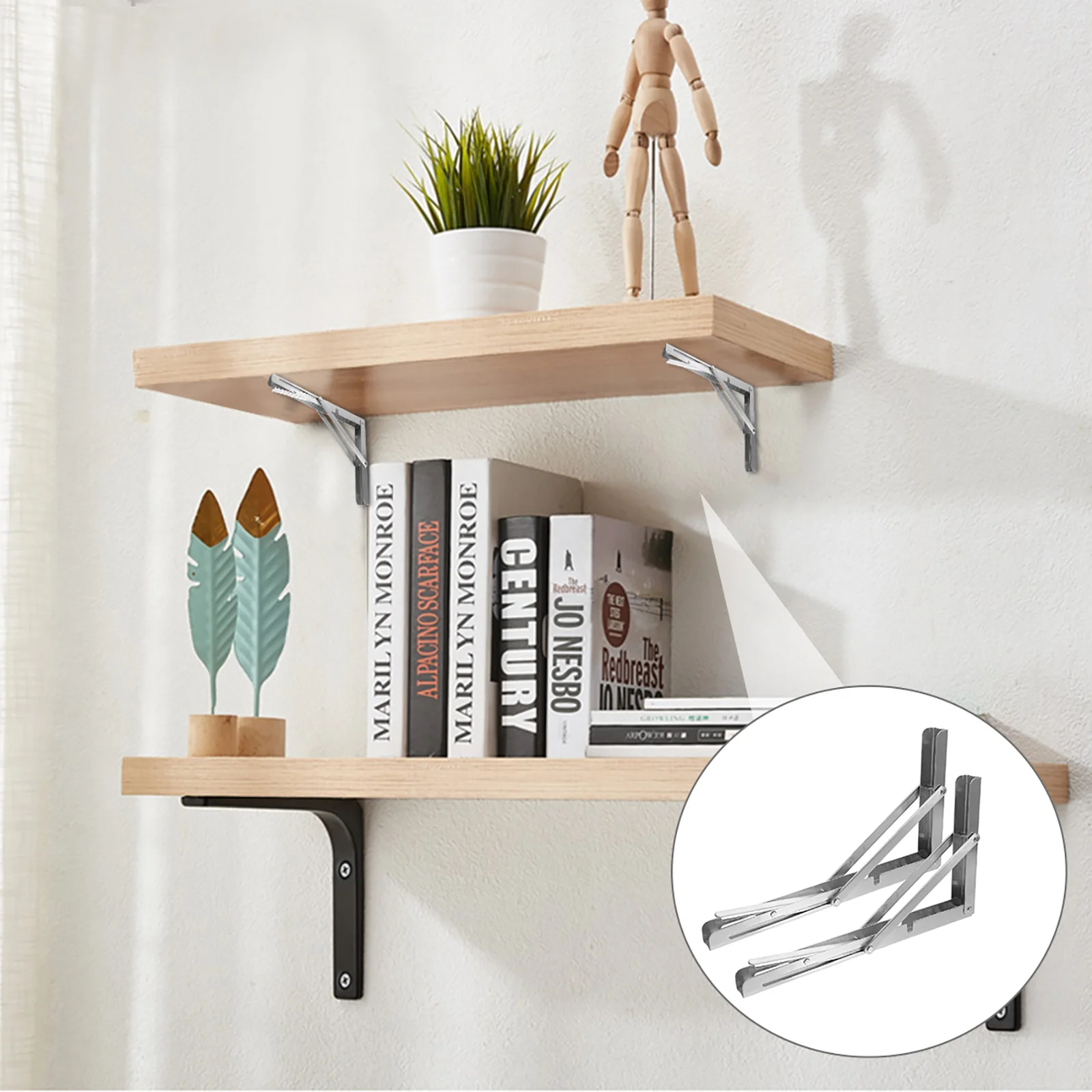 

2 Pcs Foldable Shelves Billy Bracket Folding Shelf Brackets Work Bench Floating Support Storage Collapsible Holder Table Wall