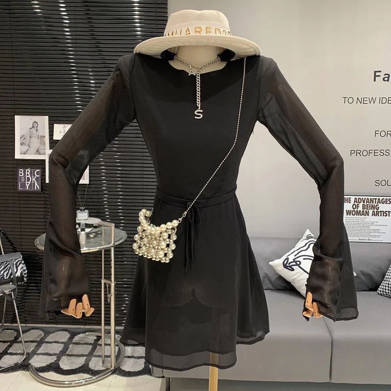 

High quality Temperament backless dress for women Autumn 2023 new slim black dress vestidos