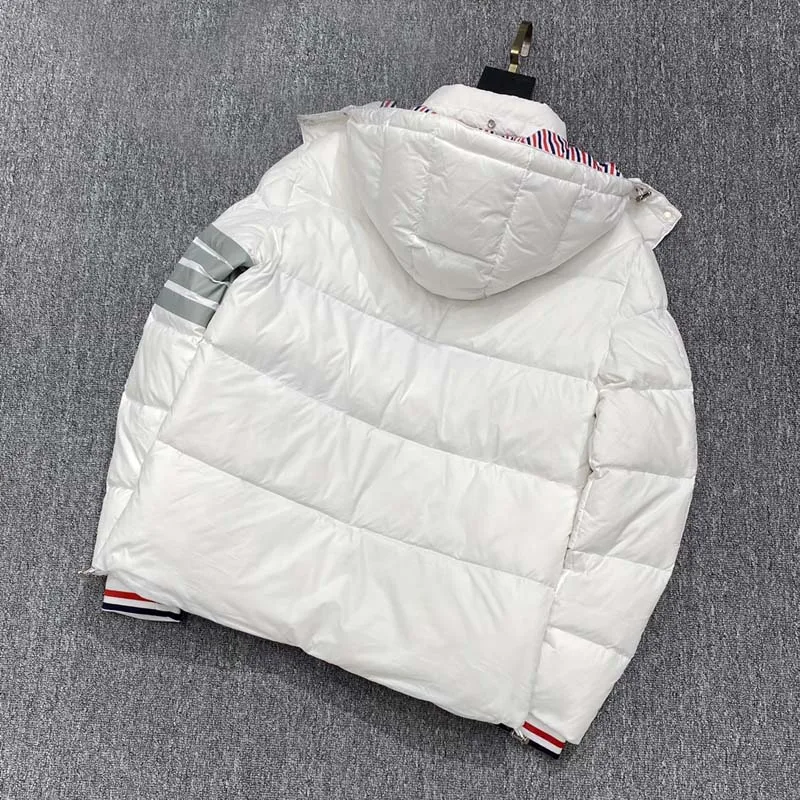 New White Duck Down Jacket Classic Striepd Men Winter Warm Solid Color Hooded Down Coats Winter Outdoor Coat TB Down Jackets