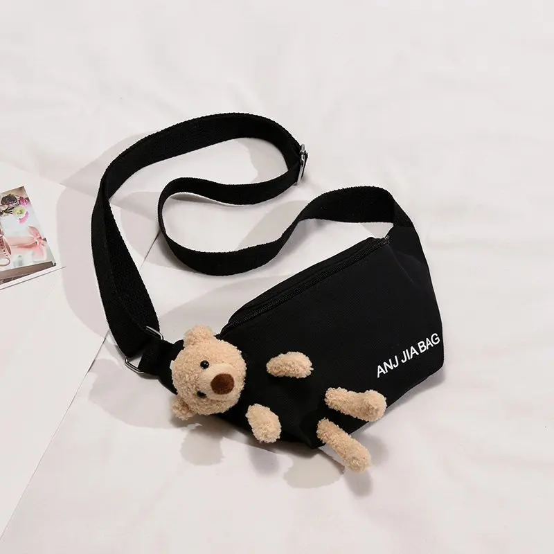 Cute Bear Women's Waist Bag High Quality Canvas Belt Bags Designer Crossbody Chest Bag Female Solid Fanny Pack Banana Hip Purse