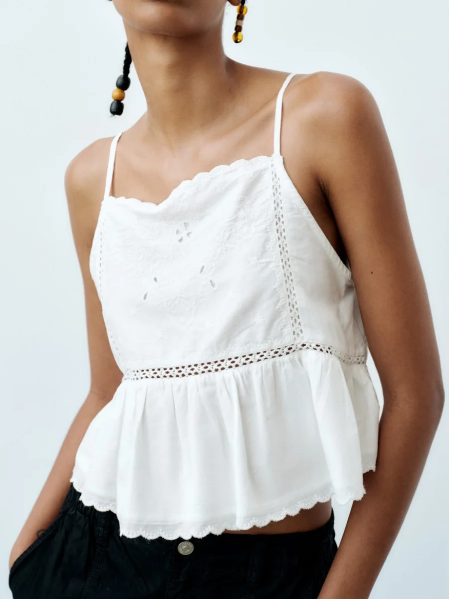 

Женский ажурный укороченный топ с цветочной вышивкой, пикантный короткий жилет без рукавов с открытой спиной, повседневные Простые однотонные пляжные праздничные майки