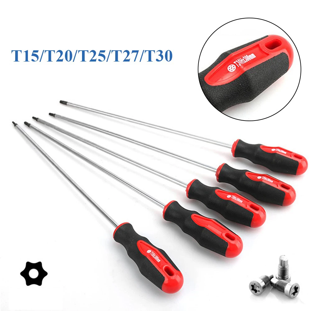 

5Pcs Torx Screwdriver 400mm Magnetic Head T15/T20/T25/T27/T30 Rubber Handle For Screw Disassembly Repairing Manual Tools