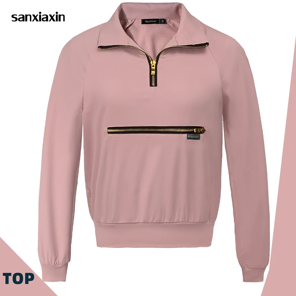 

Zipper Scrubs Tops Medical Uniform for Women Doctor Nurse Workwear Joggers Top Nursing Uniforms Beauty Salon Shirts Work Blouse