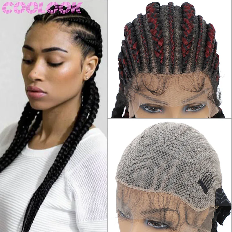 Synthetic Braided Full Lace Front Wig 36inch Long Full Lace Box Braid Wig with Baby Hairs Cornrow Knotless Box Braid Frontal Wig