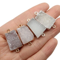 natural stone rectangular white crystal double hole pendant connector 15x28mm jewelry making diy necklace earring accessories