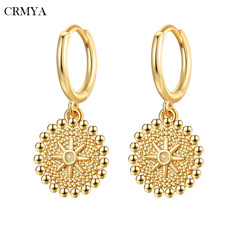 

CRMYA Gold Plated Drop Earrings for Women Boho Style Zircon Piercing Round Dangle Earrings 2022 Party Jewelry Wholesale