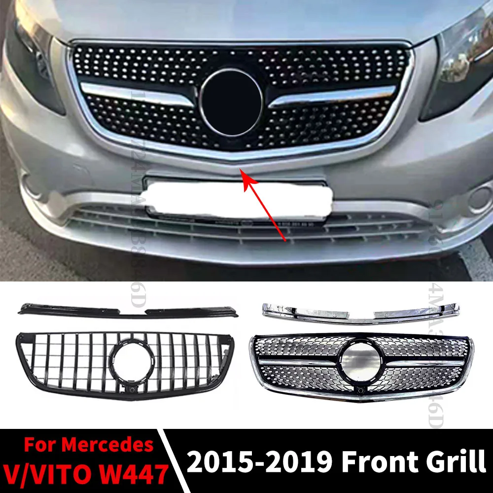 GT Алмазный Стиль передняя решетка капота гонки бампер Гриль Facelift для Mercedes Benz Vito V W447 2015-2019 V260 V250 внешняя часть