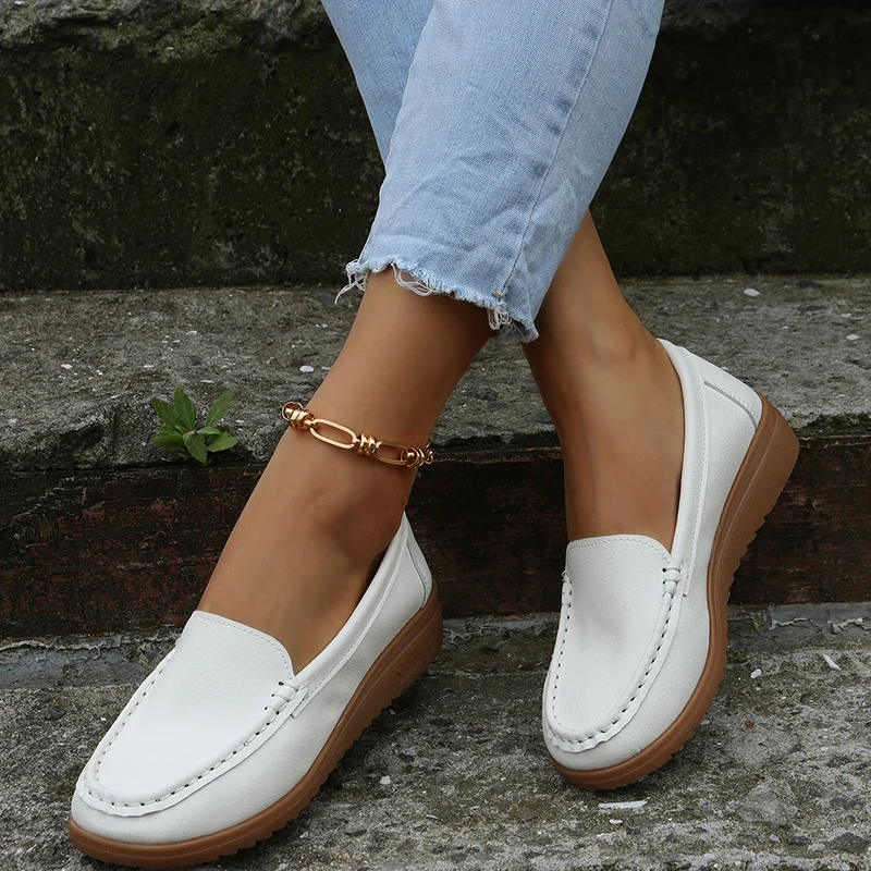 

New Summer Ladies Flat Shoes Casual Flat Shoes Ladies Loafers Soft Leather Slip-On Solid Color Women's Shoes Flat Shoes Women