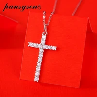 pansysen real moissanite cross pendant necklaces for women solid 925 sterling silver fine jewelry necklace wedding bridal gifts