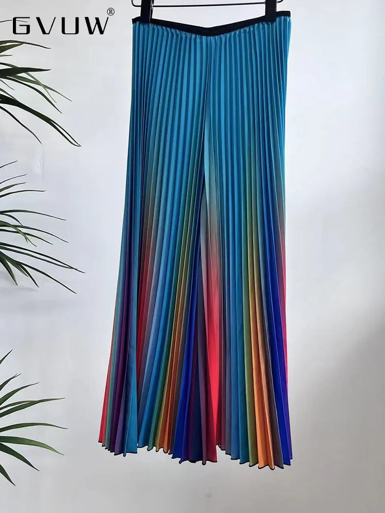 

GVUW Pleated Print Wide Leg Pants For Women Autumn 2023 New Loose Fashion Iridescence Gradient Casual Trousers Female 17G2403