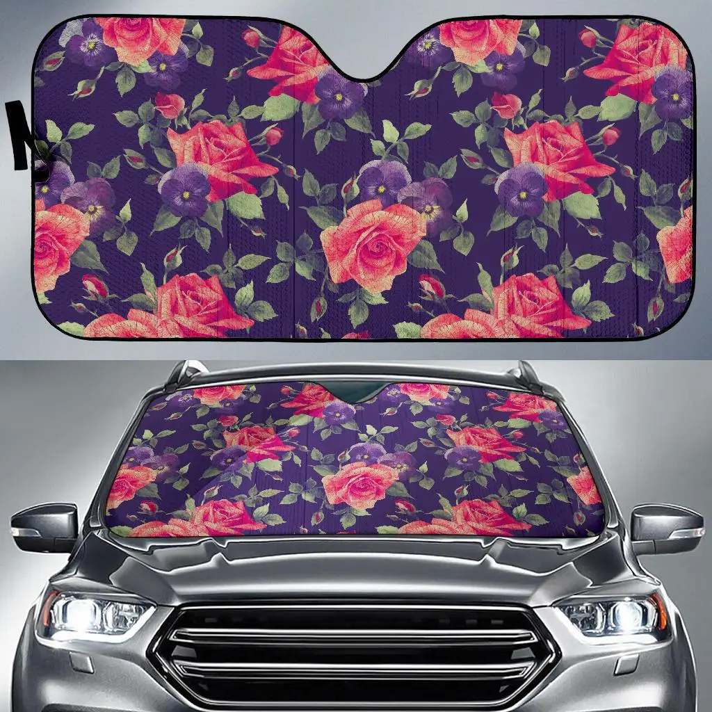 

Rose Pansy Floral Flower Pattern Print Car Sun Shade