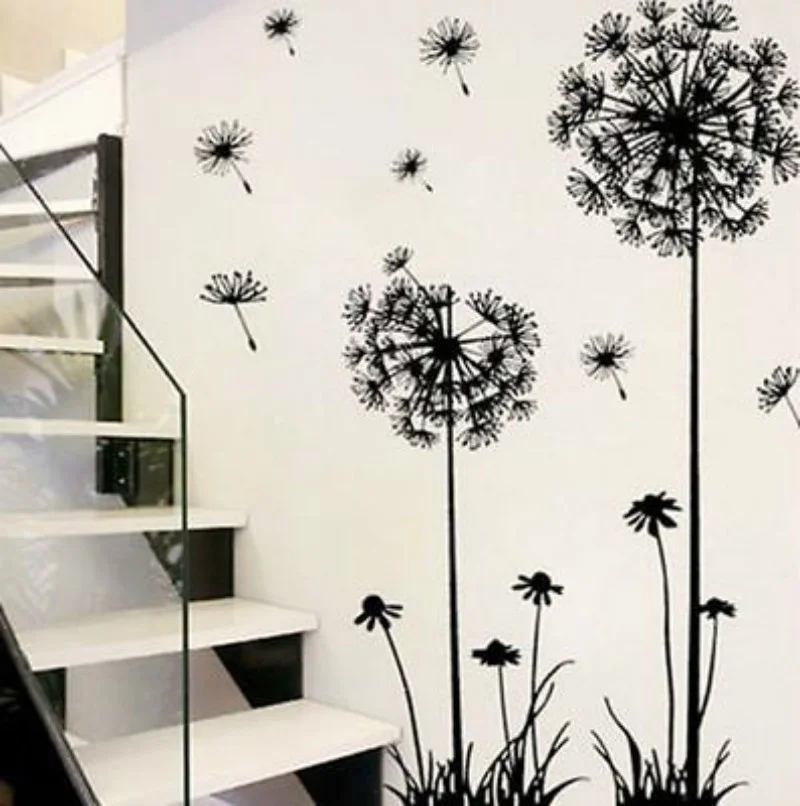 

Hot Sale Black Dandelion Sitting Room Bedroom Wall Stickers Household Adornment Decor. Decals Mural Art Poster On The Wall