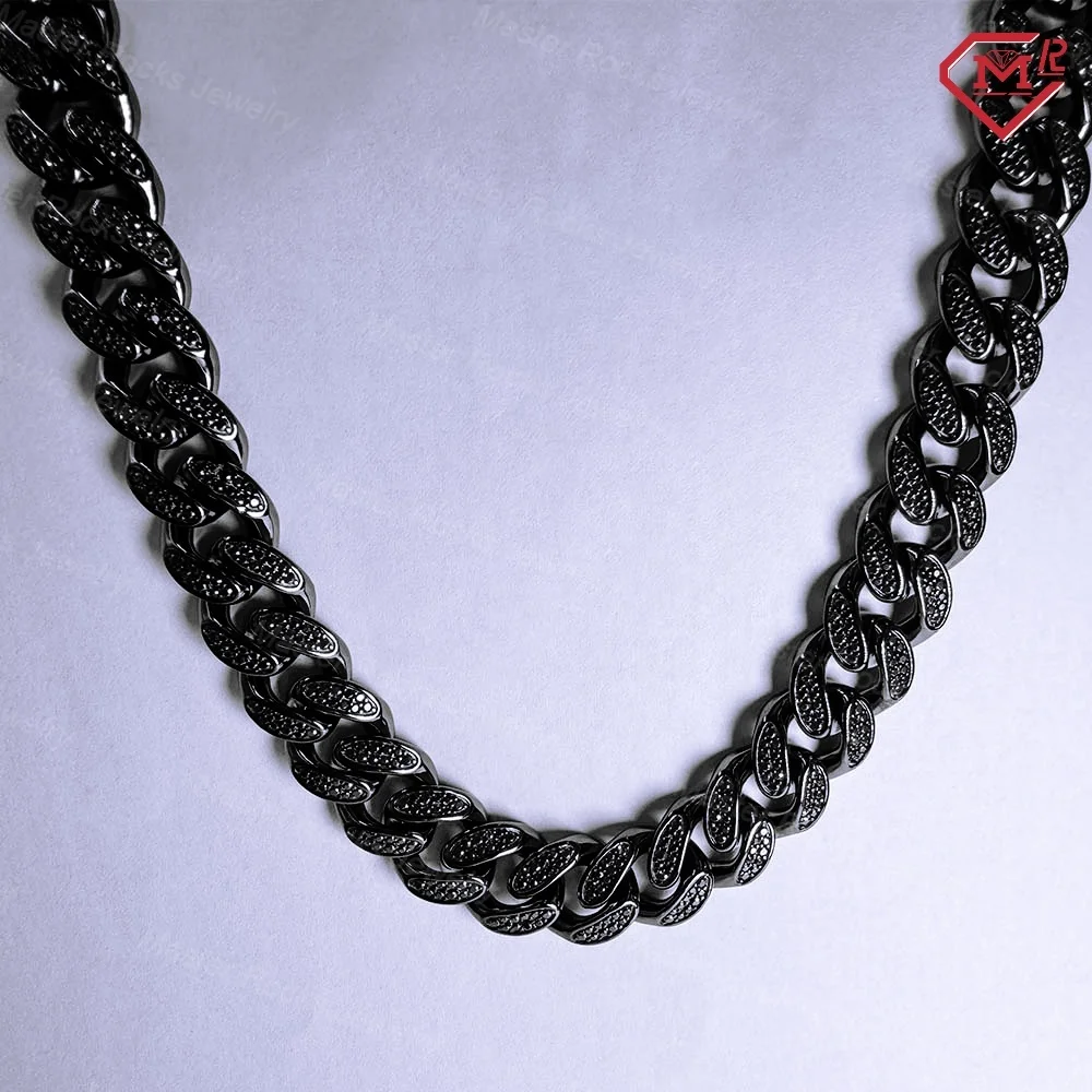 Кубинская цепочка в стиле хип-хоп 10 мм 12 14 стерлинговое серебро 925 пробы черная
