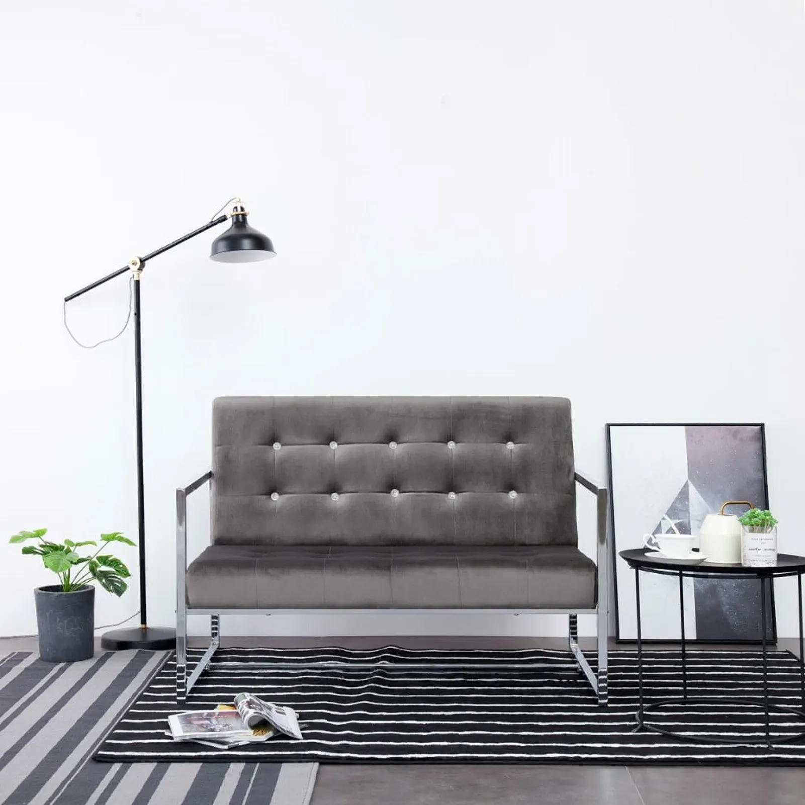 

2-Seater Sofa with Armrests Dark Gray Chrome and Velvet