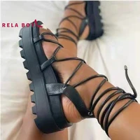 round head rubber high top leather summer new strap flat bottom fashion platform roman sandals for women open toe platform shoes