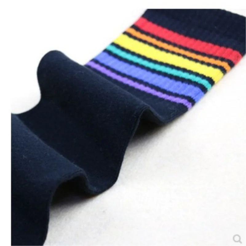Student Stockings over the Knee Cotton Straight Board Children's Tube Socks Stitching Rainbow Striped Boys and Girls Half Socks