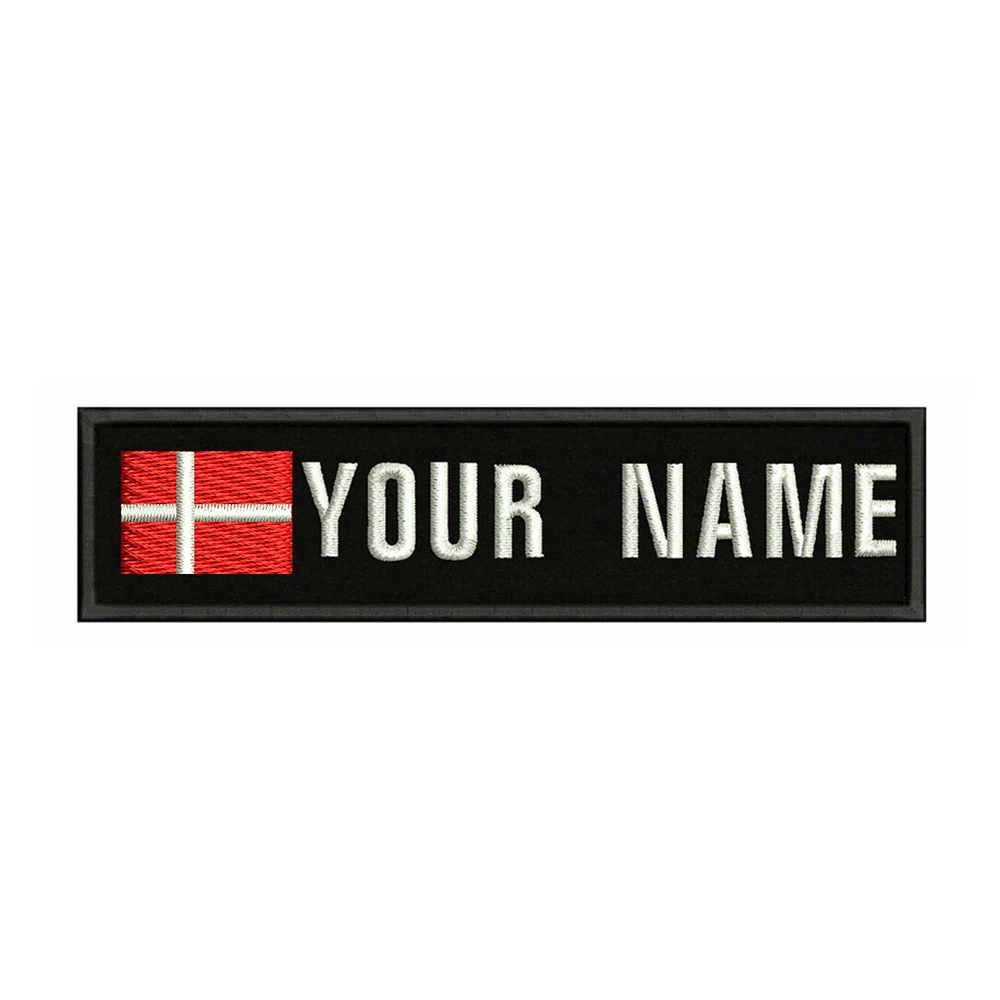 Danish Flag Denmark 10X2.5cm Embroidery Custom Name Text Patch Stripes Badge Iron On Or Velcros Backing Patches |