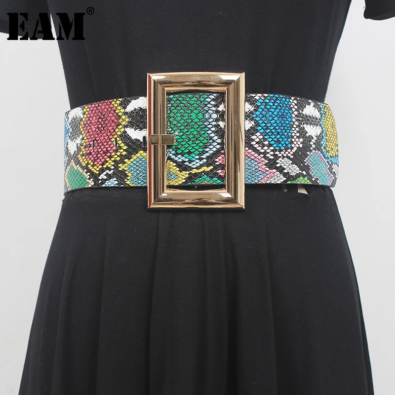 

[EAM] Pu Leather Pattern Pvc Transparent Long Wide Belt Personality Women New Fashion Tide All-match Spring Autumn 2023 1DF6637