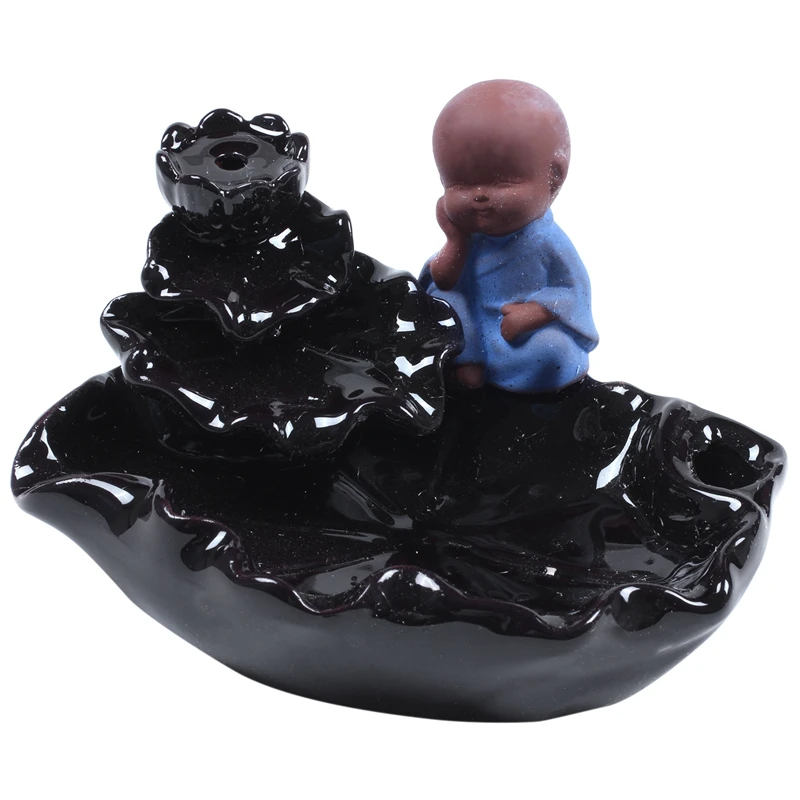 

Little Monk Backflow Incense Burner Home Decoration Creative Ceramic Cone Waterfall Incense Holder Buddhist Censer