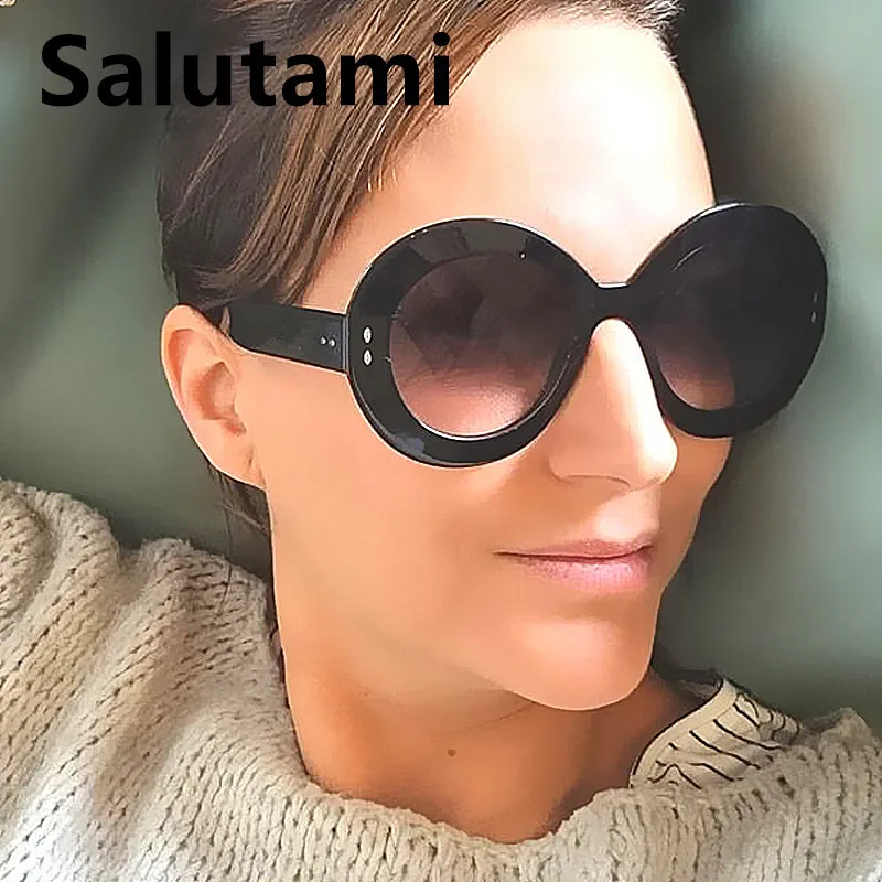 

New Fashion Brand Rivet Round Sunglasses For Women Vintage Black Gradient Oversized Sun Glasses Female Elegant Eyewear Ins Hot