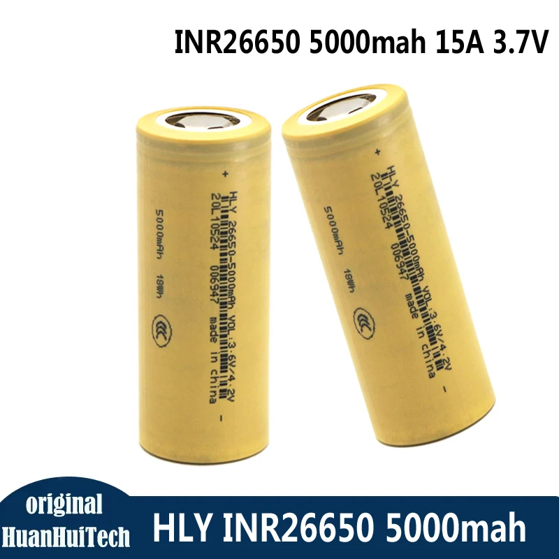 Фото Оригинальная высокомощная литиевая батарея Vapcell HLY INR 26650 5000 мАч CDR 15A 3.7V для мощных фонарей №1