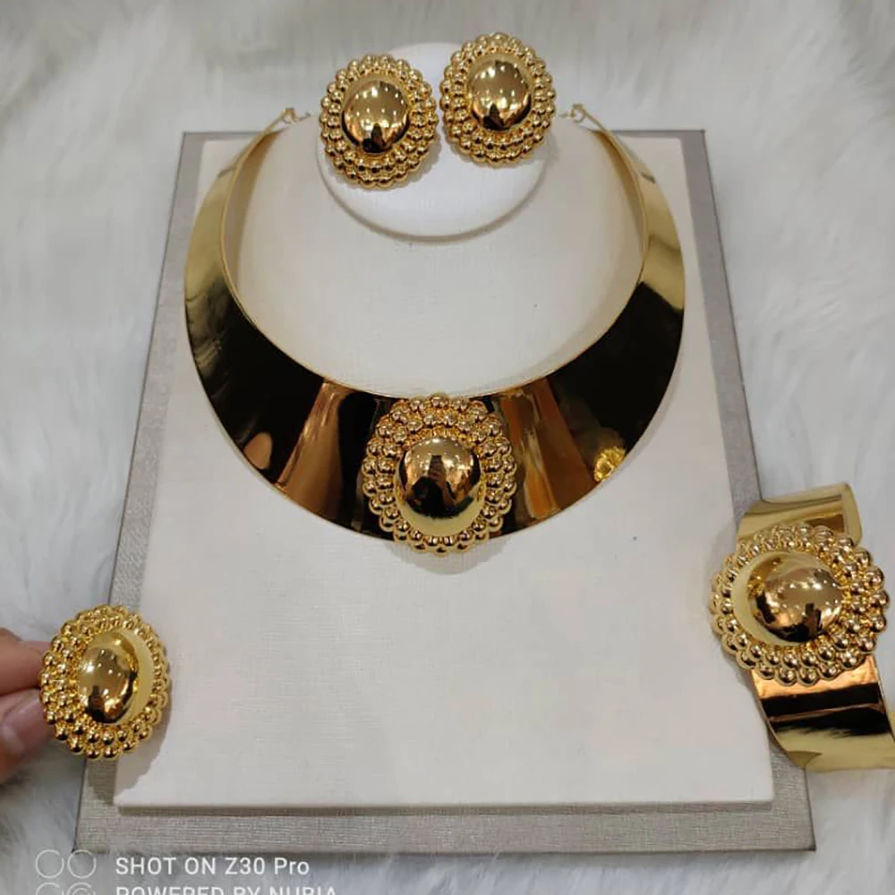

Dubai Golden Jewelry Sets For Women Necklace Earring Set Bangles Ring 18k Gold Plated Jewelry Set Women Wedding Jewelry