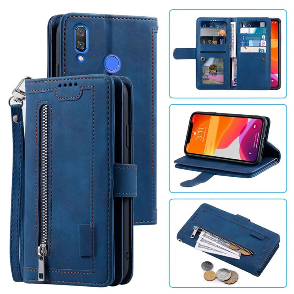 

9 Cards Wallet Case For Huawei Nova 3 Case Card Slot Zipper Flip Folio with Wrist Strap Carnival For Huawei Nova 3 Cover