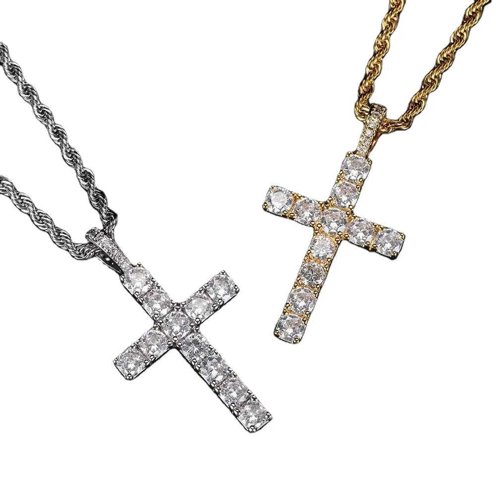 

2022 New Arrivals Hot Seller HipHop Cross Pendant Tennis Diamond Micro Inlay Zircon Cuban Chains Necklace Miami Chain