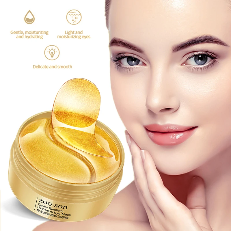 60pcs Gold Caviar Moisturizing Crystal Collagen Eye Mask Anti-Wrinkle Anti Aging Skin Care Patch Dilute Fine Lines - купить по