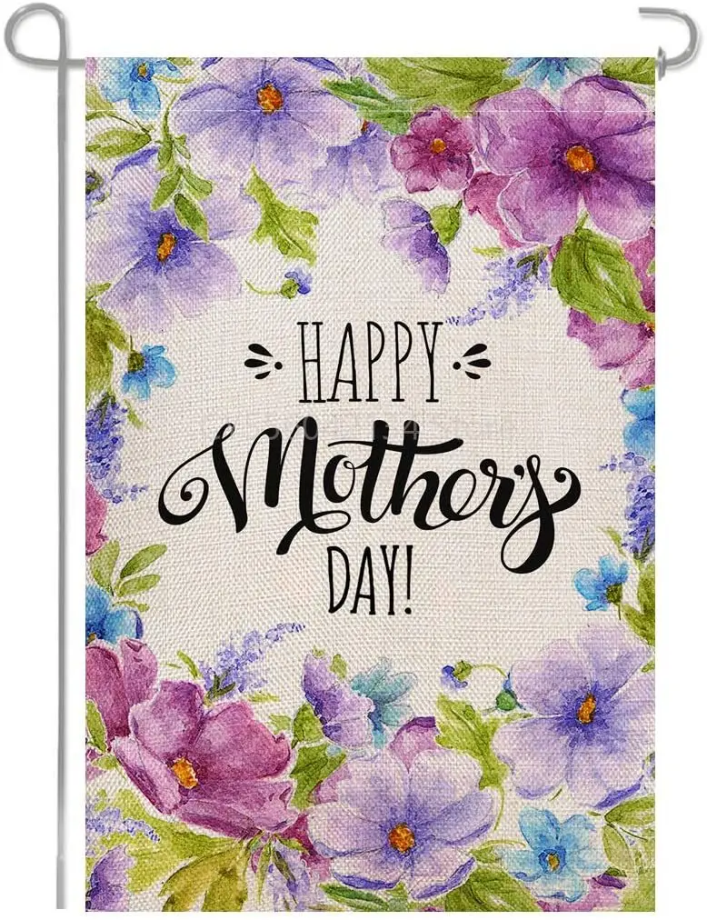 

Happy Mother's Day Welcome Violet Flowers Burlap Garden Flag Double Sided Vertical Outdoor Yard Decorative 12 x 18 Inch