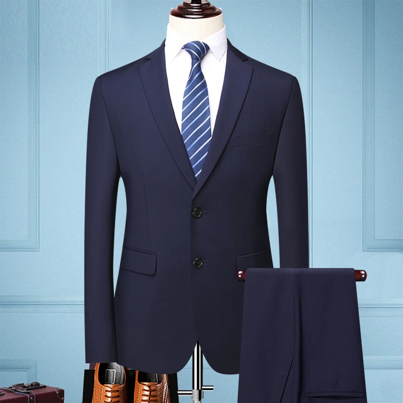 

[Jacket + Pants] 2022 Brand clothing Men's high-quality business suit jacket/men's slim cotton casual groom's dress 2 sets