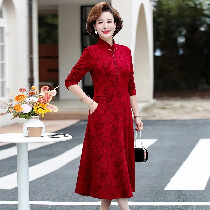 Женское платье-чипао из полиэстера и хлопка