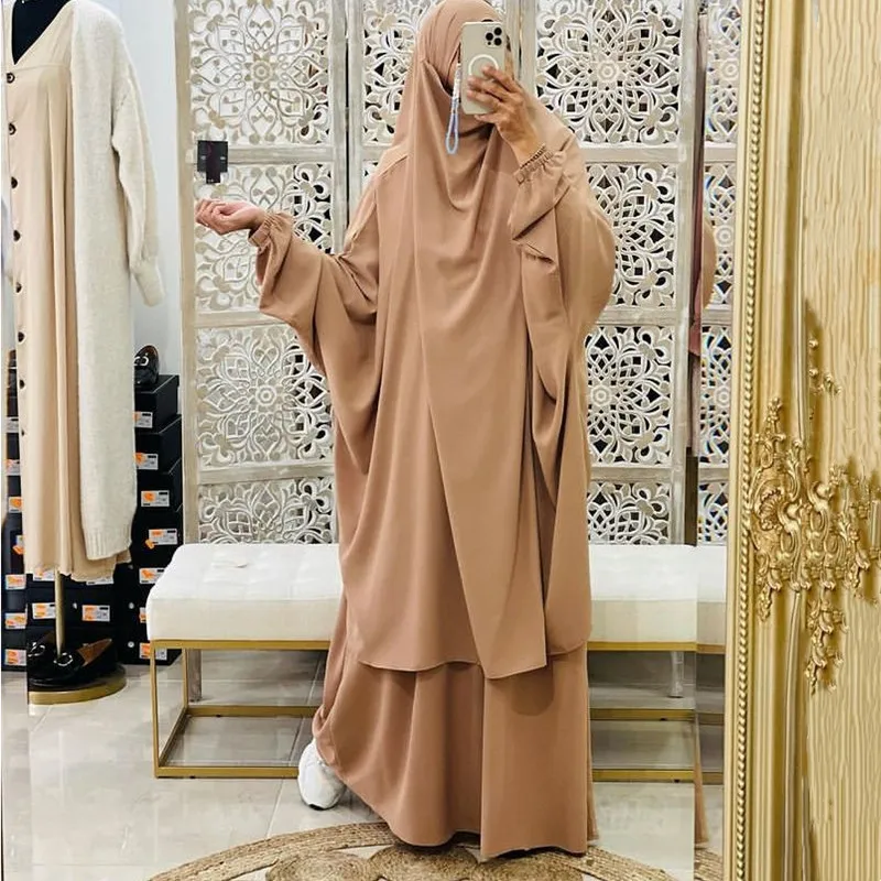 jilbab 2 piece set Muslim Women Hijab Dress Prayer Garment Abaya Long Khimar Ramadan Arab Gown Abayas Sets Islamic Clothes Robe