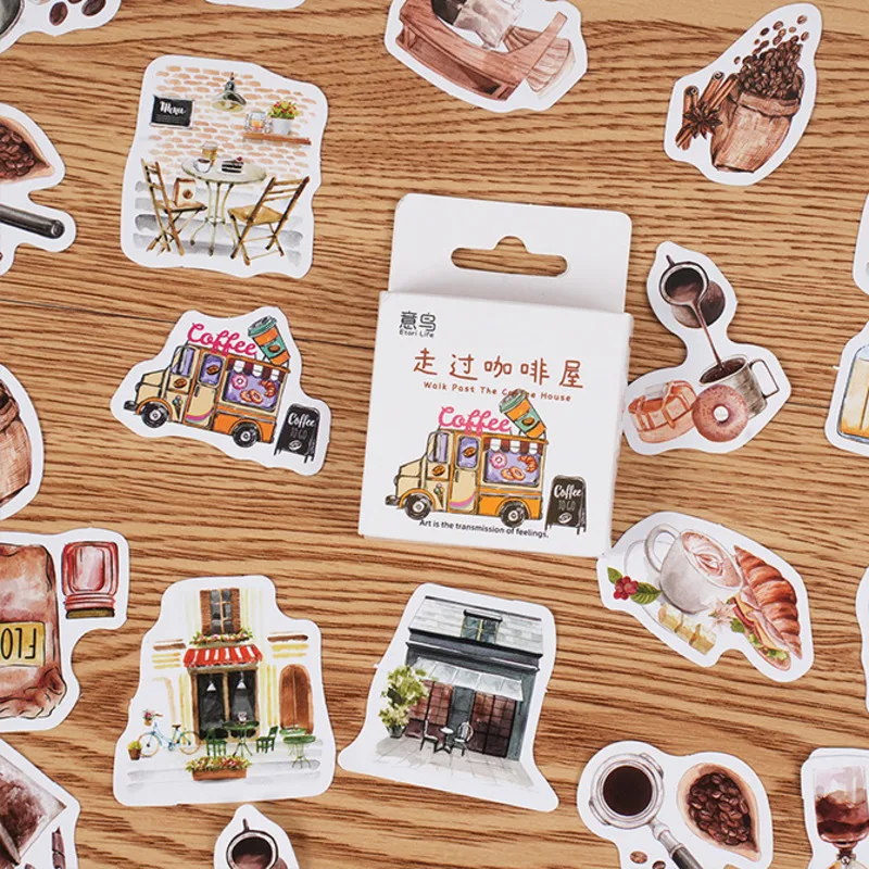 

46 шт. креативные милые кофейные канцелярские наклейки, журнал «сделай сам», альбом для скрапбукинга, искусственные декоративные наклейки