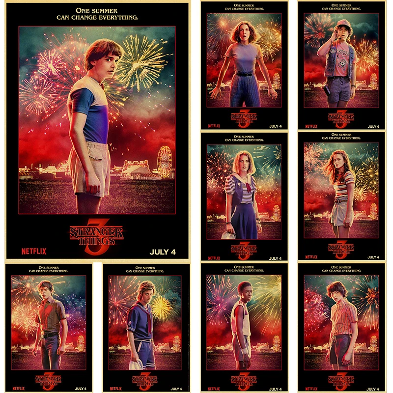 

Science Fiction TV Series Stranger Things Vintage Poster Kraft Paper Poster for Living Room Bar Decoration Sticker Wall Painting