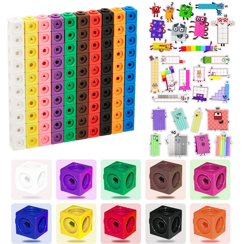 

100pcs Numberblocks Multilink Linking Counting Cubes Snap Blocks Teaching Mathematics Toys Stickers Educational Gift for Kids